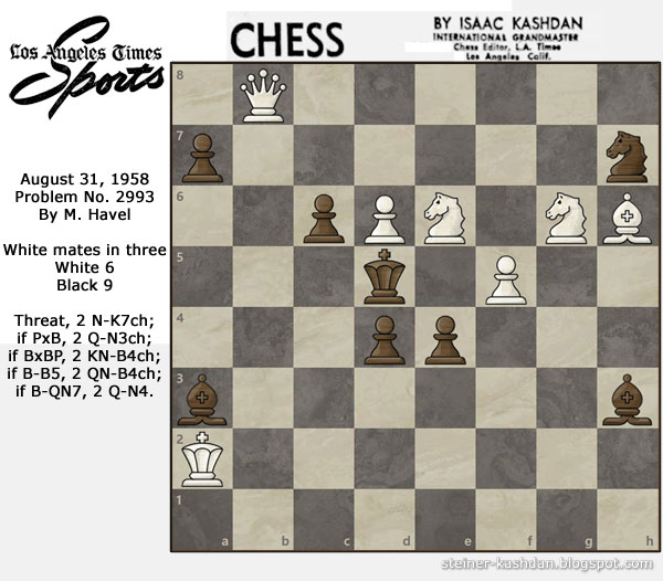 L.A. Times Problem No. 2993, Chess by Isaac Kashdan L.A. Times Problem No. 2993, Chess by Isaac Kashdan