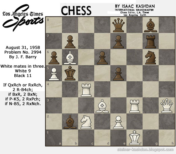 L.A. Times Problem No. 2994, Chess by Isaac Kashdan L.A. Times Problem No. 2994, Chess by Isaac Kashdan