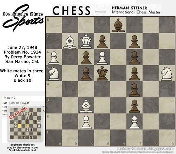 L.A. Times Problem No. 1934 by Percy Bowater, Chess by Herman Steiner