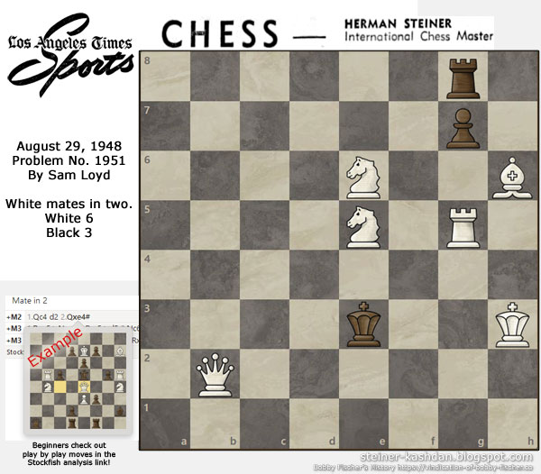 L.A. Times Problem No. 1951 by Sam Loyd, Chess by Herman Steiner