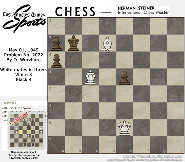 L.A. Times Problem No. 2022 by O. Wutzburg, Chess by Herman Steiner L.A. Times Problem No. 2022 by O. Wutzburg, Chess by Herman Steiner