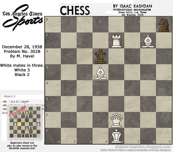 L.A. Times Problem No. 3028 by M. Havel, Chess by Isaac Kashdan L.A. Times Problem No. 3028 by M. Havel, Chess by Isaac Kashdan